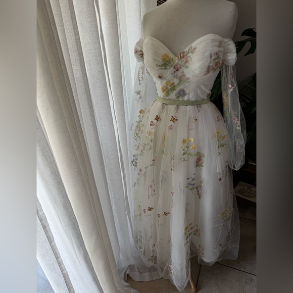 Flower long sleeve‎ embroidery formal maternity tulle Floral Dress bridal - Picture 2 of 7